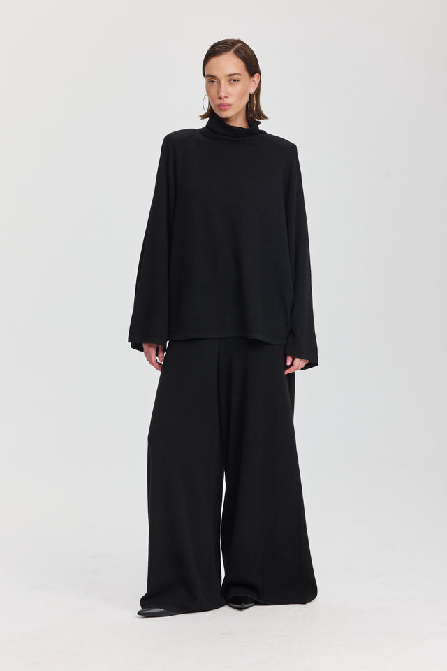 מכנסי פריס מתרחבים סריג שחורים