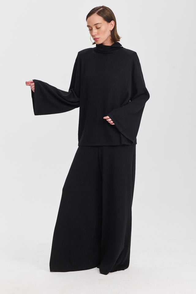 מכנסי פריס מתרחבים סריג שחורים