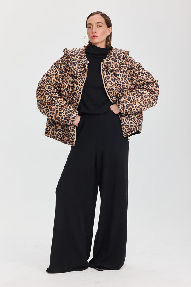 מעיל פלאפי צווארון מלמלה מנומר