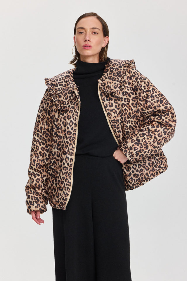 מעיל פלאפי צווארון מלמלה מנומר