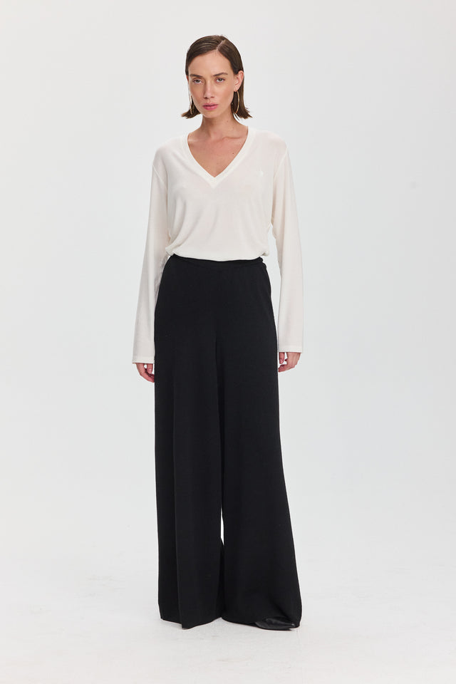 מכנסי פריס מתרחבים סריג שחורים