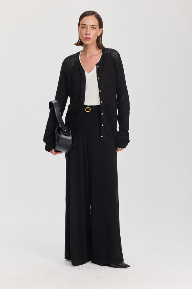 מכנסי פריס מתרחבים סריג שחורים