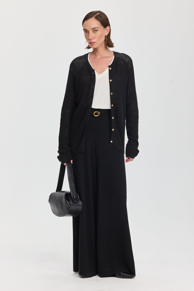 מכנסי פריס מתרחבים סריג שחורים