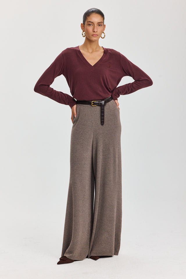 מכנסי פריס מתרחבים סריג טראפל