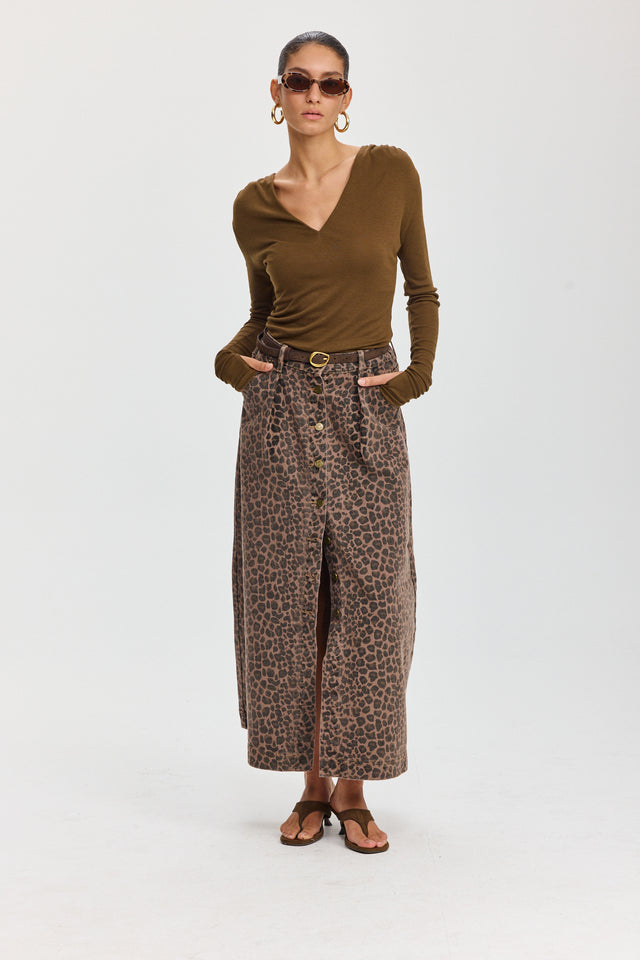 חצאית ג'ינס קמפרי A כפתורים מנומרת