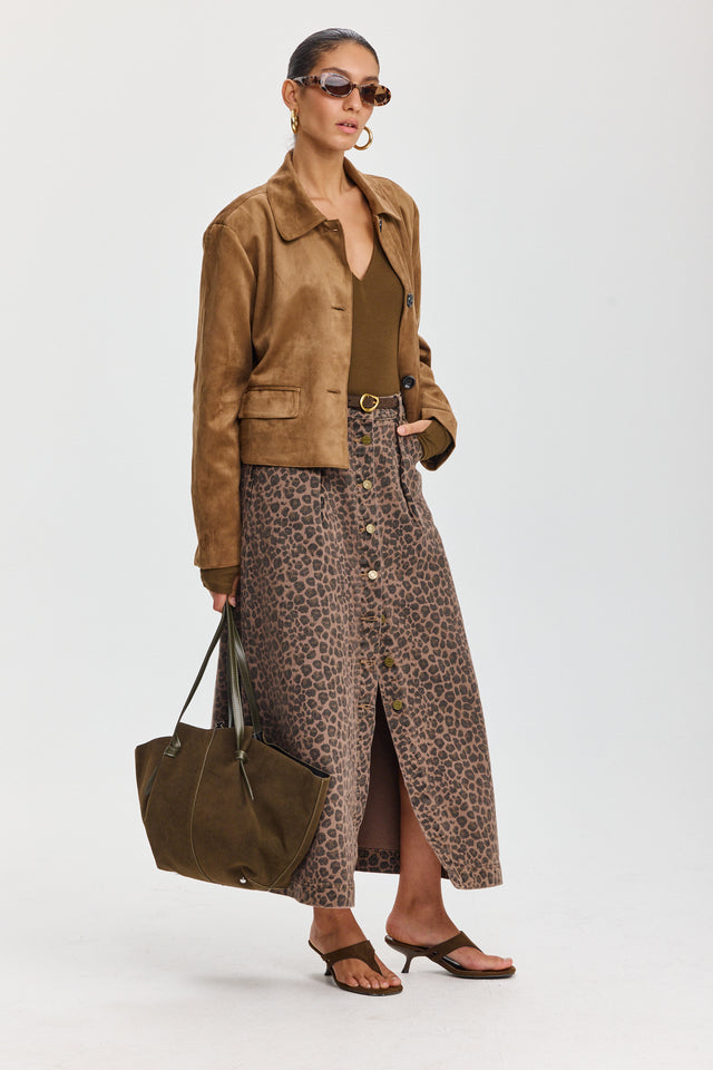 חצאית ג'ינס קמפרי A כפתורים מנומרת