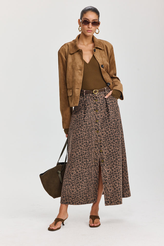 חצאית ג'ינס קמפרי A כפתורים מנומרת