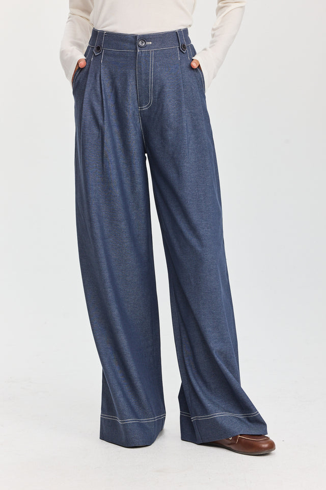 מכנסיים מחוייטים מילקשייק תיפורים קונטרסט כחול עמוק