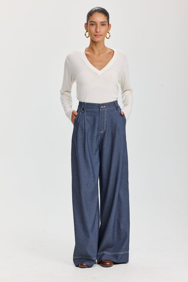 מכנסיים מחוייטים מילקשייק תיפורים קונטרסט כחול עמוק