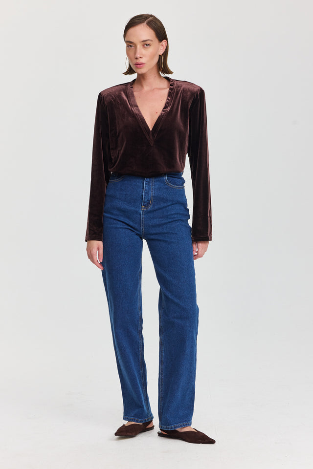 מכנסי ג'ינס גולדי ארוך וואש כחול