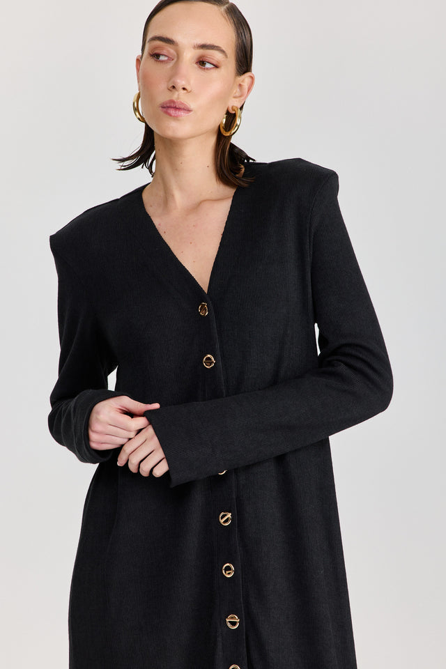 קרדיגן טוניקת שמלה וויסקי מקסי כריות נשלפות שחור