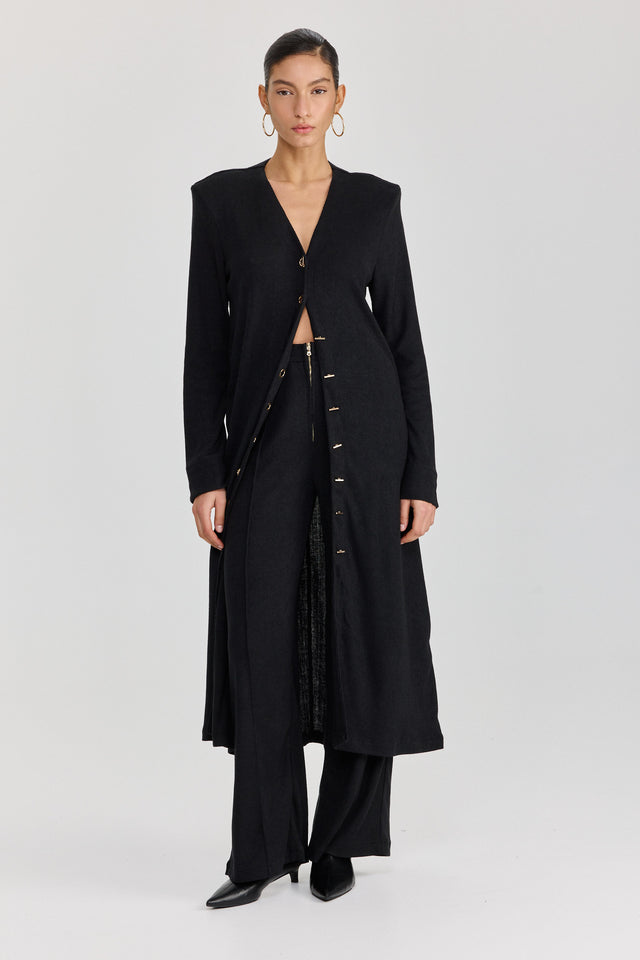 מכנסיים מחוייטים סריג וויסקי רוכסן גומי שחורים