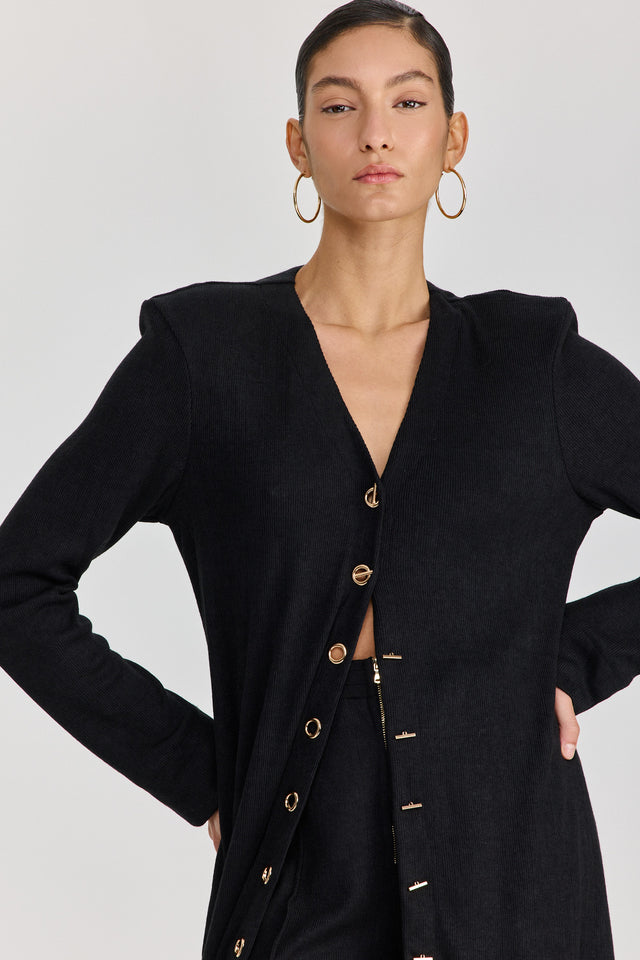 קרדיגן טוניקת שמלה וויסקי מקסי כריות נשלפות שחור