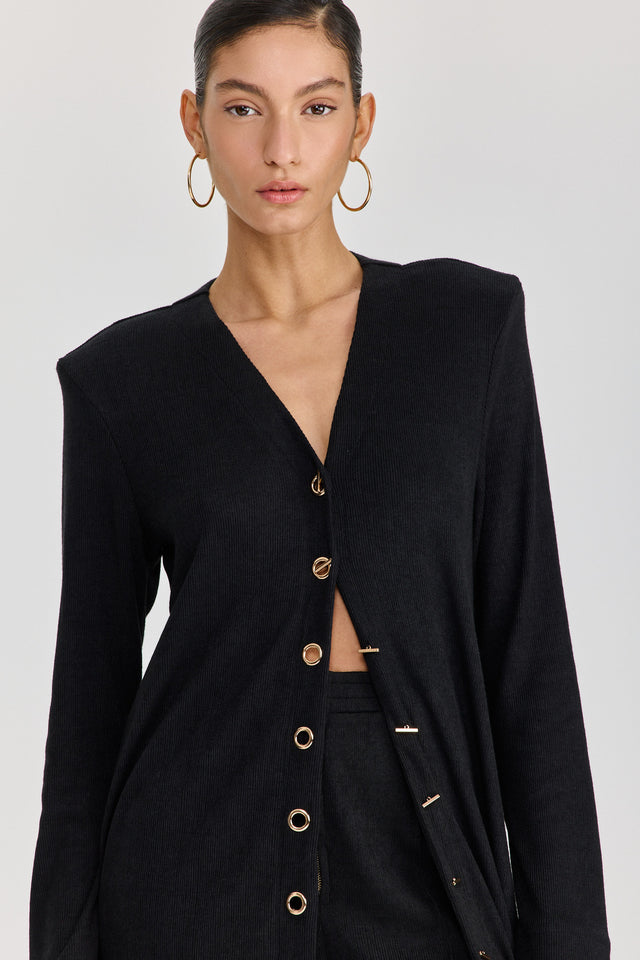 קרדיגן טוניקת שמלה וויסקי מקסי כריות נשלפות שחור