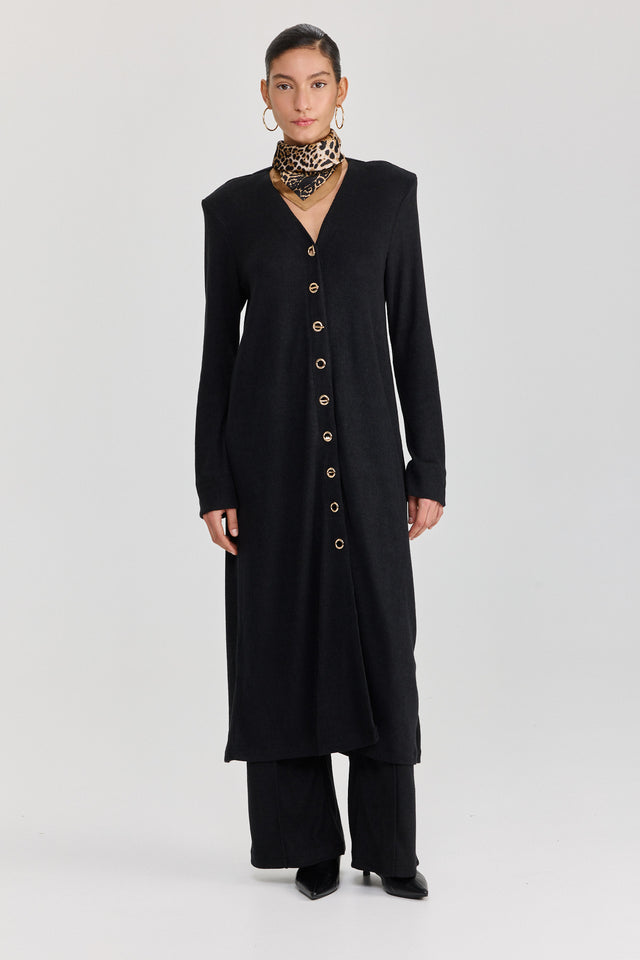 קרדיגן טוניקת שמלה וויסקי מקסי כריות נשלפות שחור