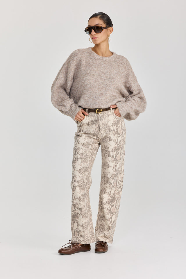 מכנסי ג'ינס נחש אפור שמנת