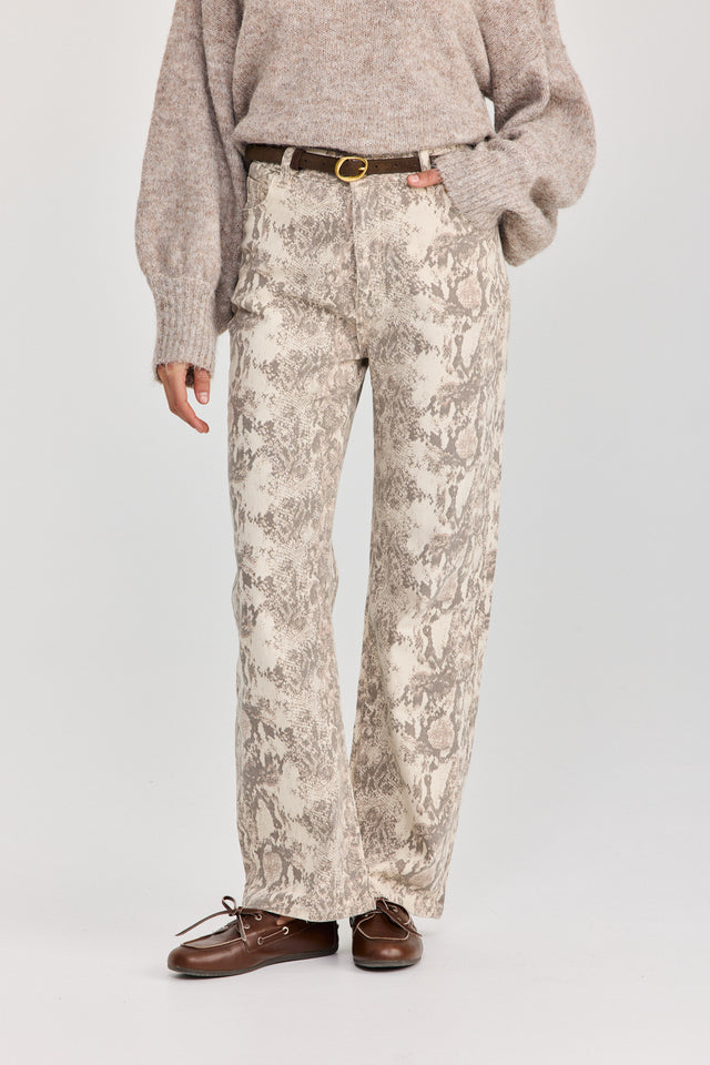 מכנסי ג'ינס נחש אפור שמנת