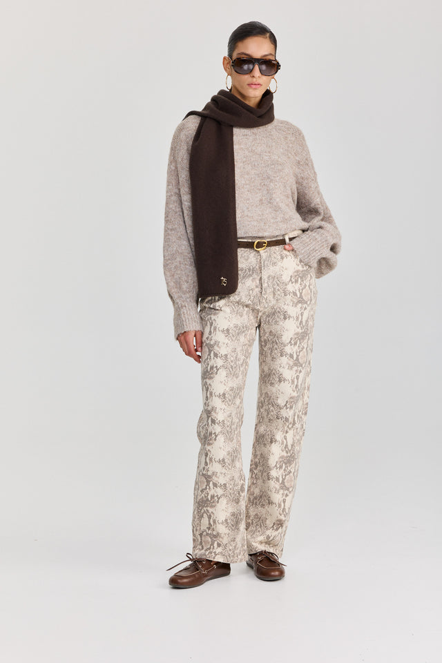 מכנסי ג'ינס נחש אפור שמנת