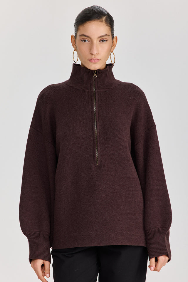 סוודר פרזנט זיפר חום שוקולד