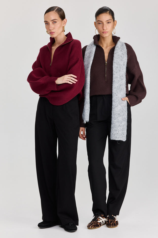 סוודר פרזנט זיפר בורגנדי