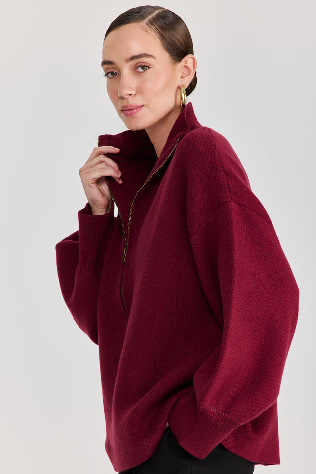 סוודר פרזנט זיפר בורגנדי