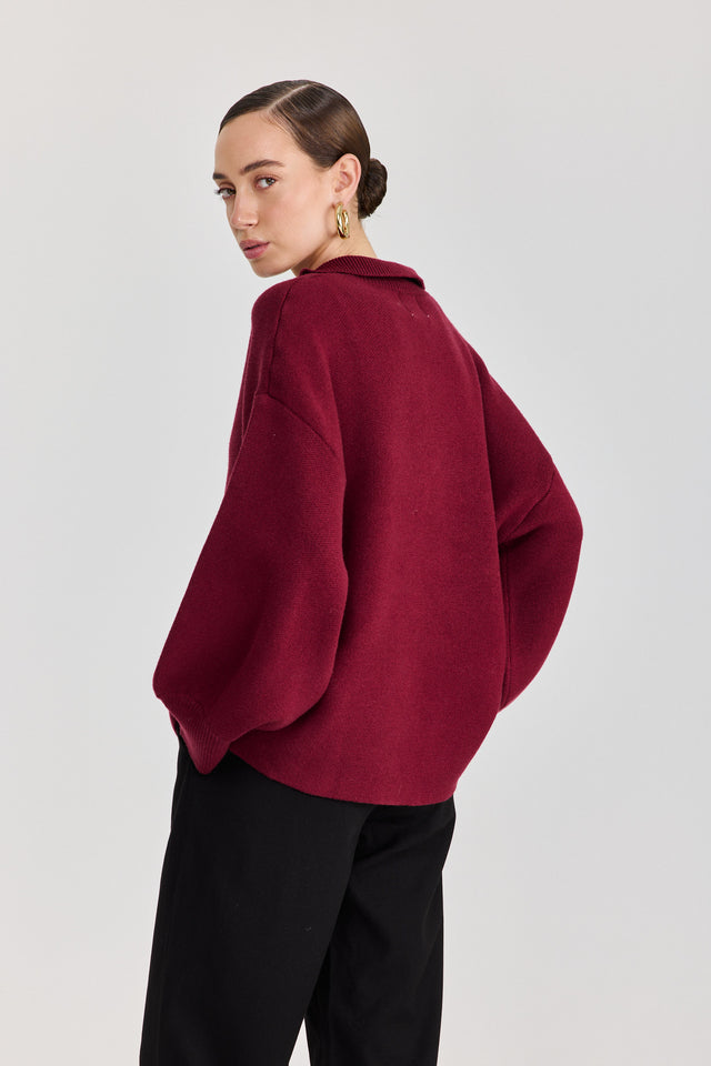 סוודר פרזנט זיפר בורגנדי