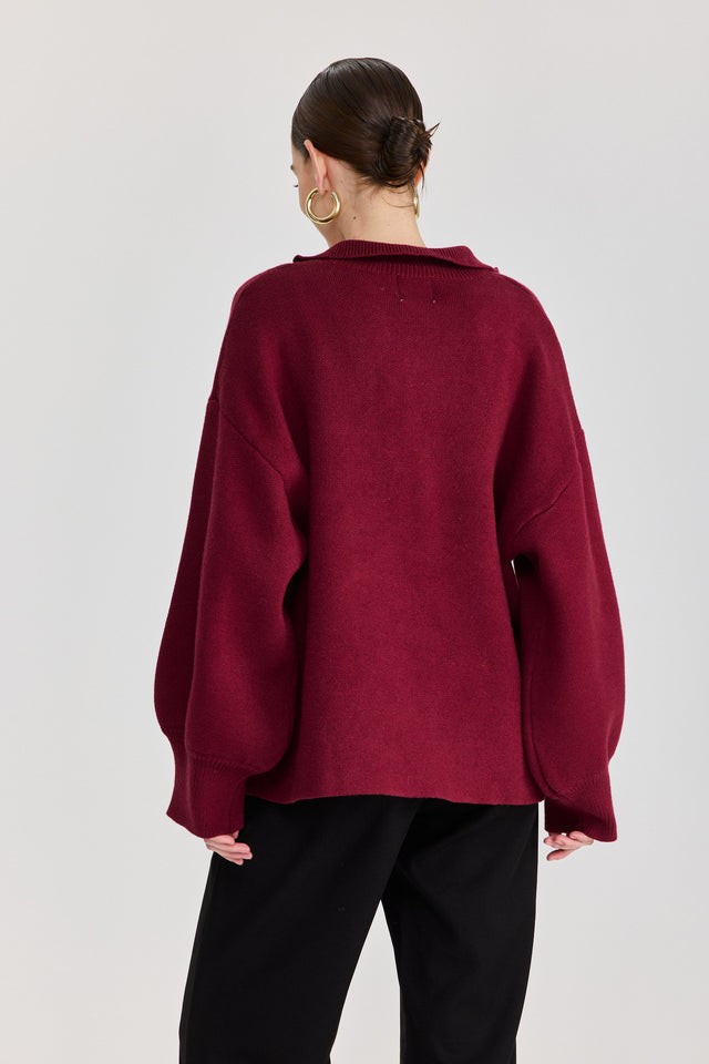 סוודר פרזנט זיפר בורגנדי