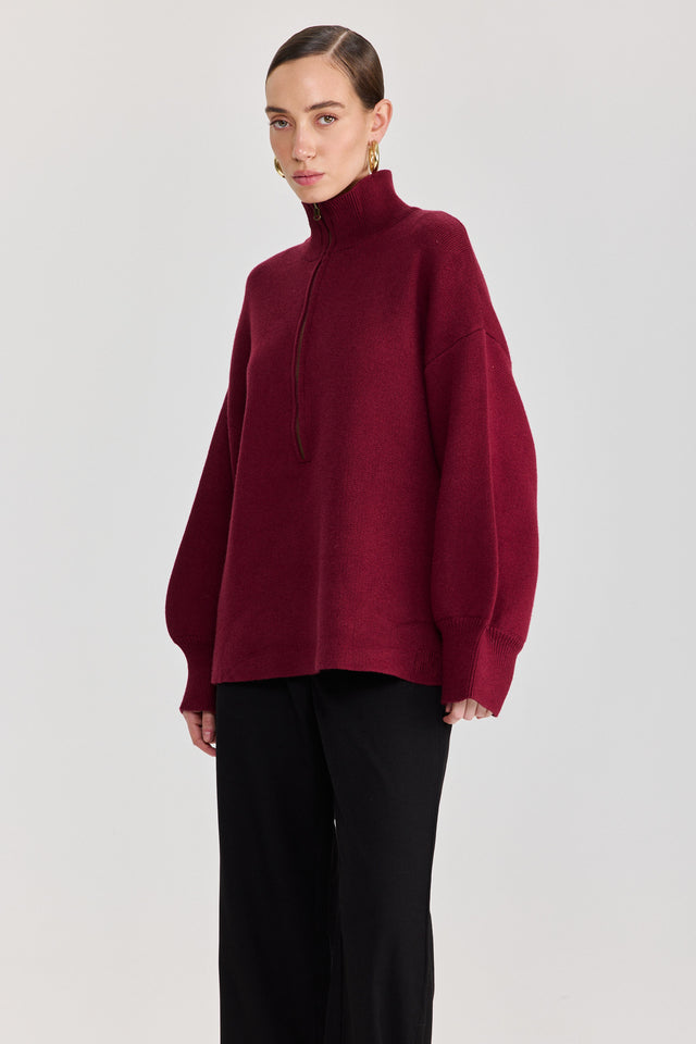 סוודר פרזנט זיפר בורגנדי