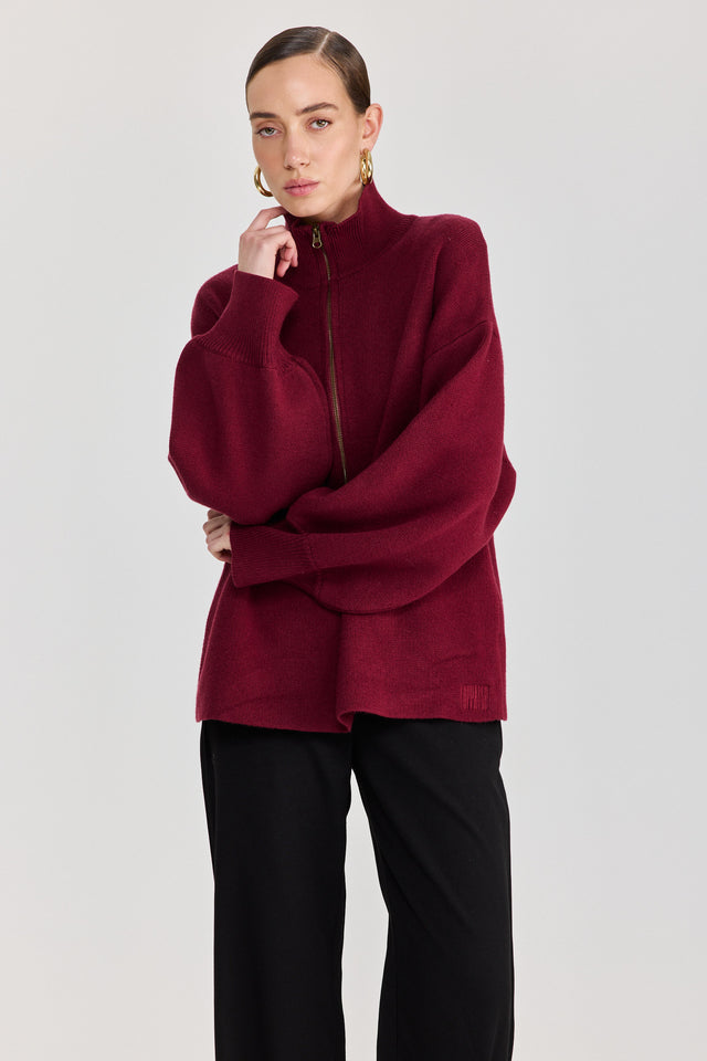 סוודר פרזנט זיפר בורגנדי