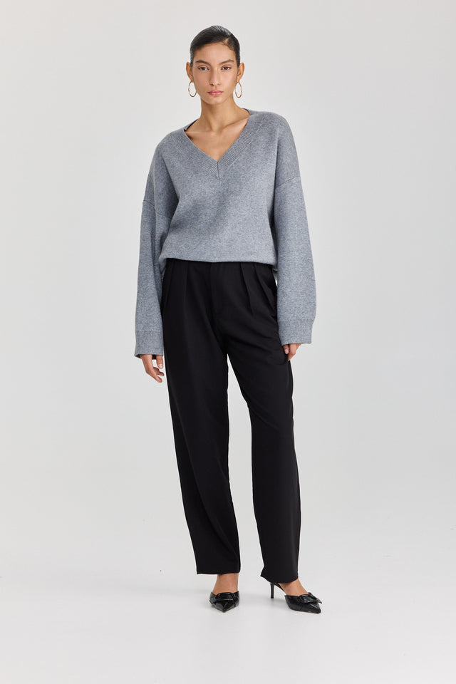 סוודר טוניקה פרזנט מפתח וי אפור