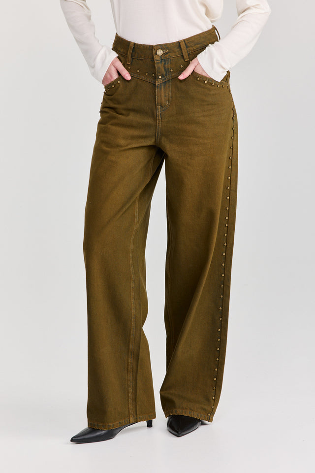 מכנסי ג'ינס ברנדי ניטים ברונזה