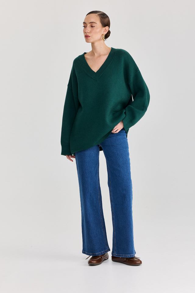 סוודר טוניקה פרזנט מפתח וי ירוק בקבוק