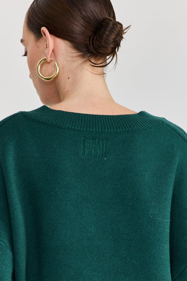 סוודר טוניקה פרזנט מפתח וי ירוק בקבוק