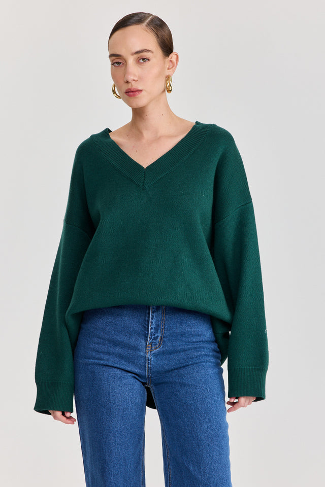 סוודר טוניקה פרזנט מפתח וי ירוק בקבוק