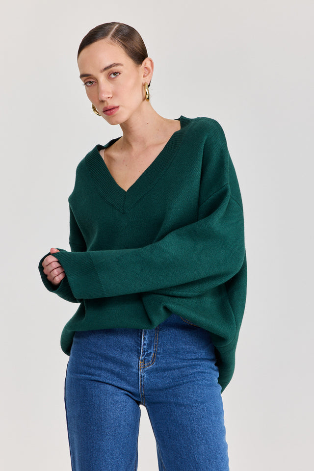 סוודר טוניקה פרזנט מפתח וי ירוק בקבוק