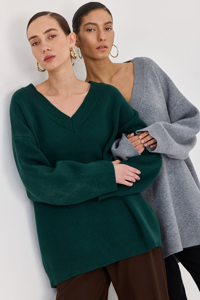 סוודר טוניקה פרזנט מפתח וי ירוק בקבוק