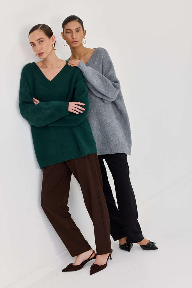 סוודר טוניקה פרזנט מפתח וי ירוק בקבוק