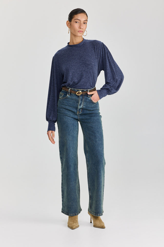 חולצת פונדו שרוולים תפוחים נייבי