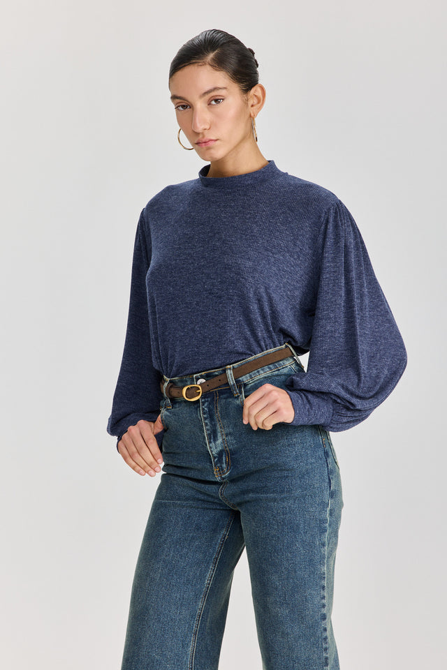 חולצת פונדו שרוולים תפוחים נייבי