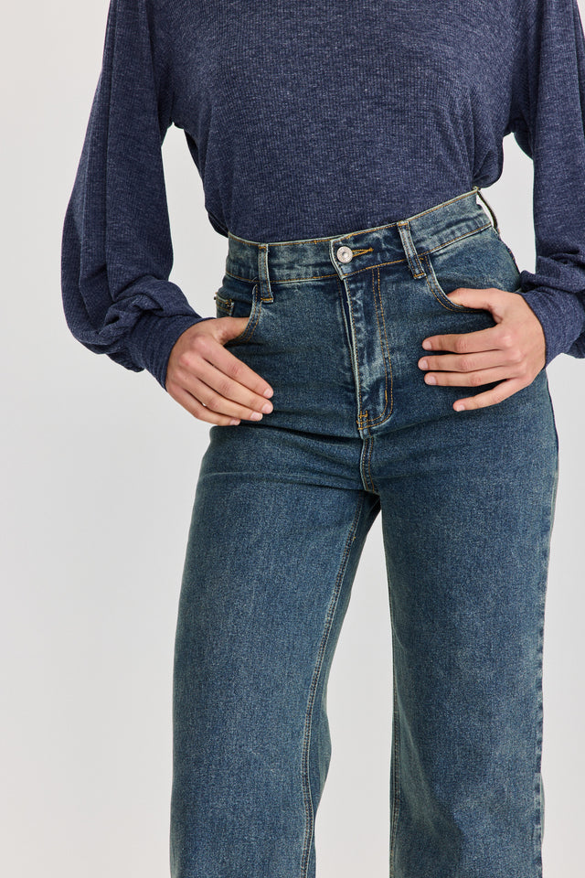 מכנסי ג'ינס גולדי מתרחבים גבוהים כחול וינטג'