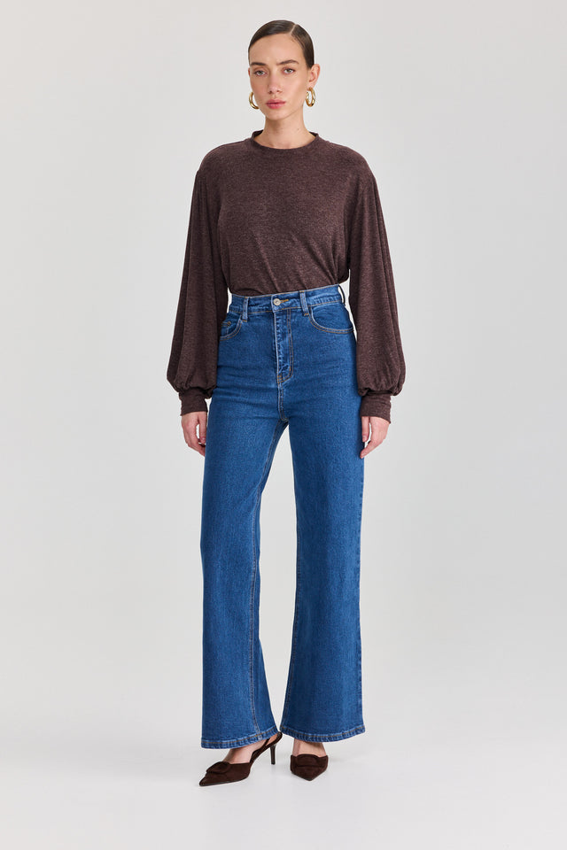 מכנסי ג'ינס גולדי מתרחבים גבוהים כחול אינדיגו