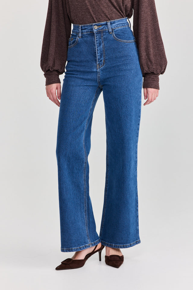 מכנסי ג'ינס גולדי מתרחבים גבוהים כחול אינדיגו