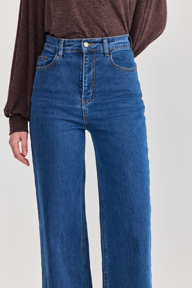 מכנסי ג'ינס גולדי מתרחבים גבוהים כחול אינדיגו