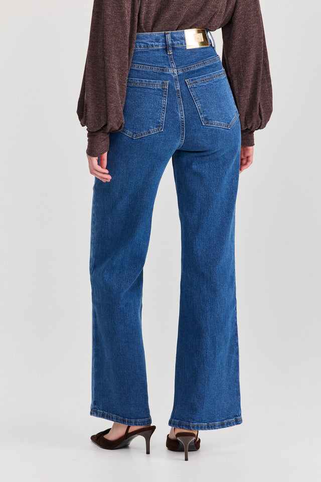 מכנסי ג'ינס גולדי מתרחבים גבוהים כחול אינדיגו