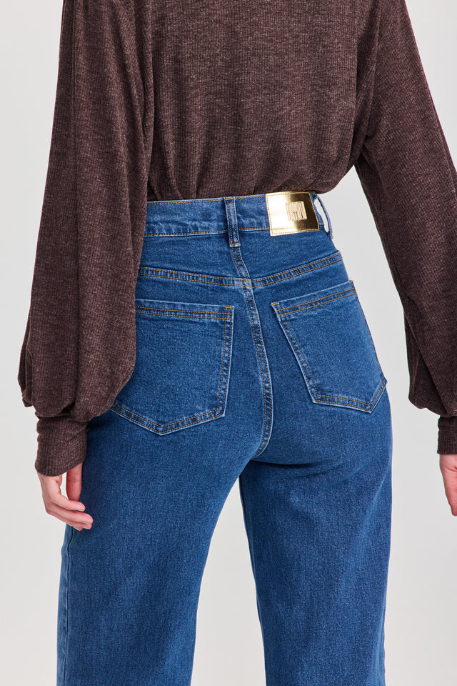 מכנסי ג'ינס גולדי מתרחבים גבוהים כחול אינדיגו