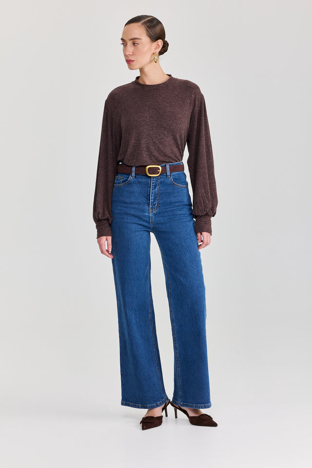 מכנסי ג'ינס גולדי מתרחבים גבוהים כחול אינדיגו