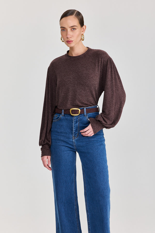 חולצת פונדו שרוולים תפוחים חומה