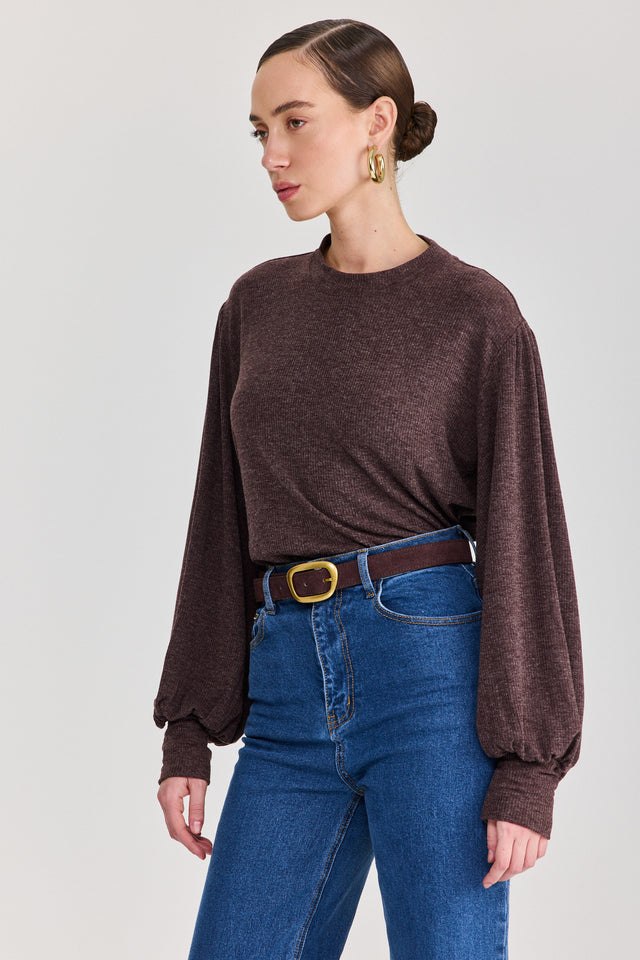 חולצת פונדו שרוולים תפוחים חומה