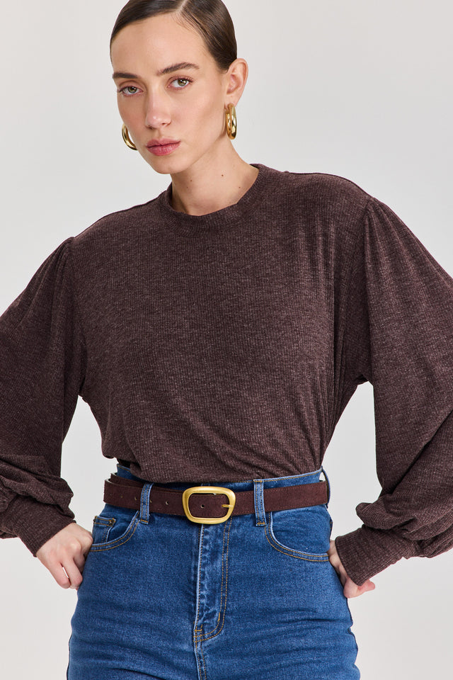 חולצת פונדו שרוולים תפוחים חומה