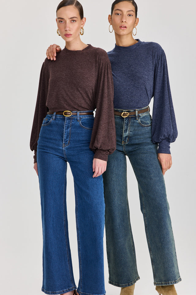 מכנסי ג'ינס גולדי מתרחבים גבוהים כחול אינדיגו